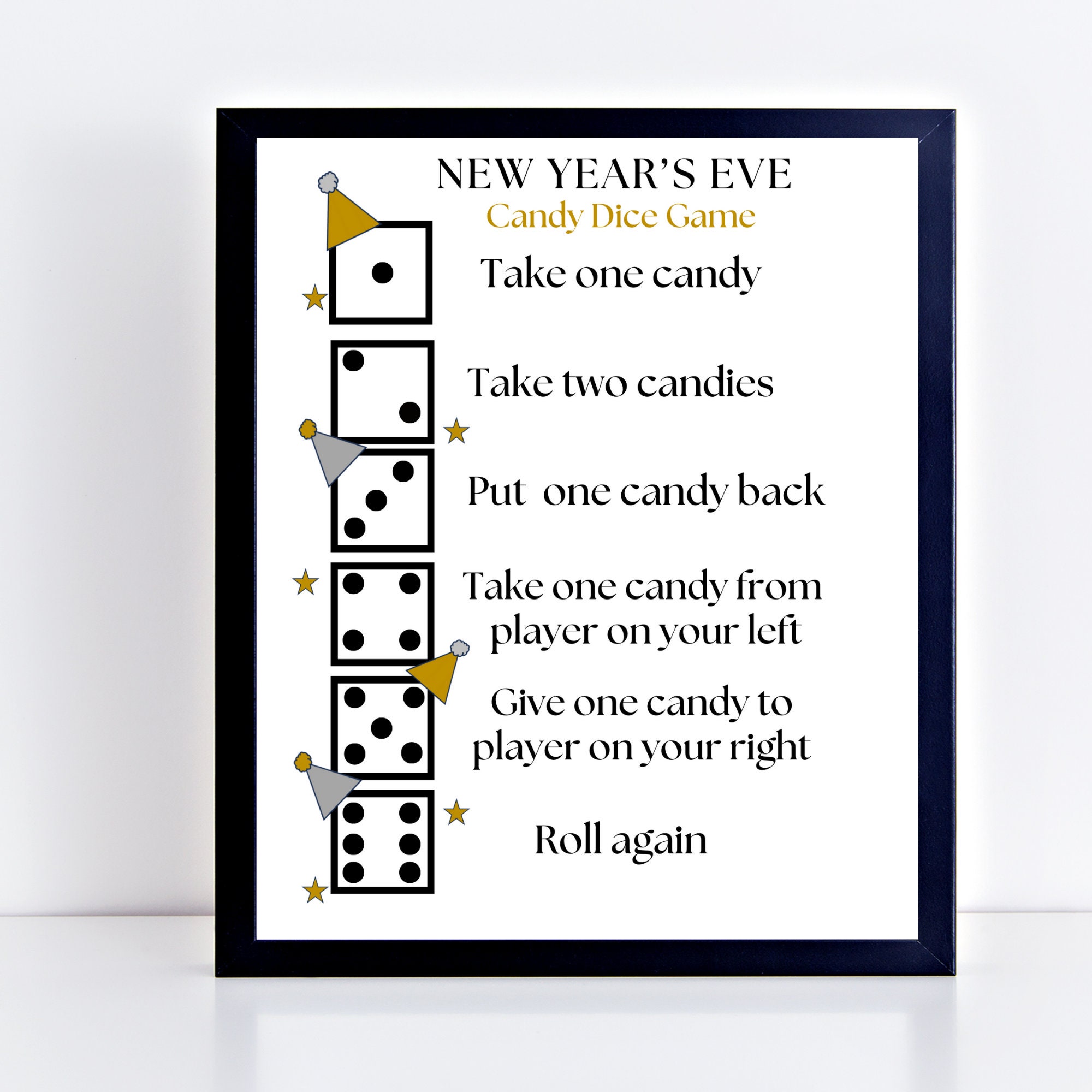 Game Fun New Year' Eve Candy Roll the Dice Group Game Printable Roll ...