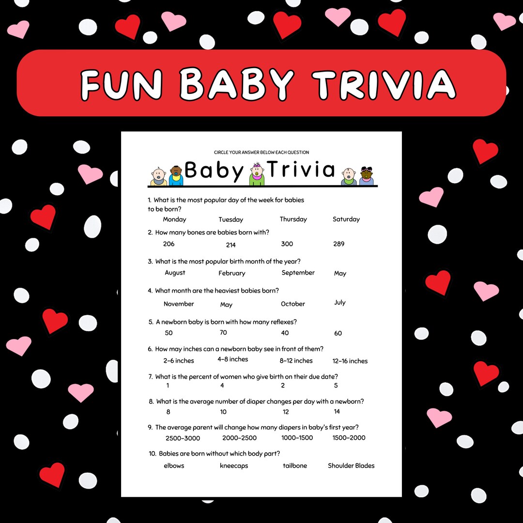 Trivia for Baby Shower Activity Group Game Baby Trivia Questionnaire