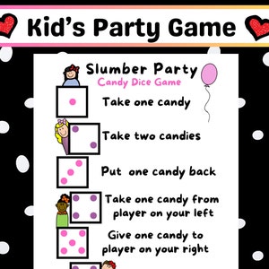 Niedlich, Spaß und Einfach! Druckbare Mädchen-Pyjama-Party Candy Dice Spiel Druckbare Mädchen-Pyjama-Party Spiele