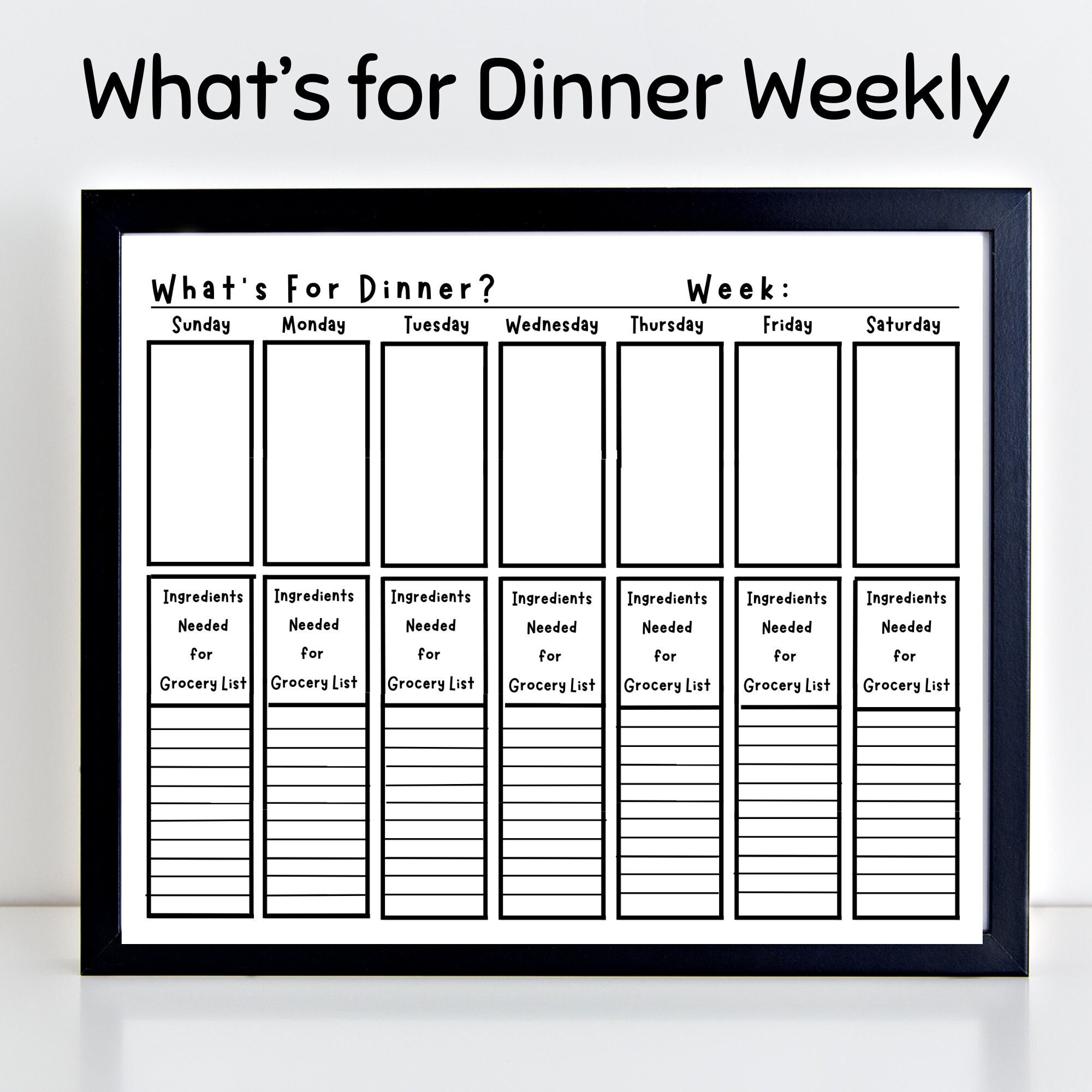 Weekly Dinner Planner Calendar With Grocery List Printable PDF Download ...