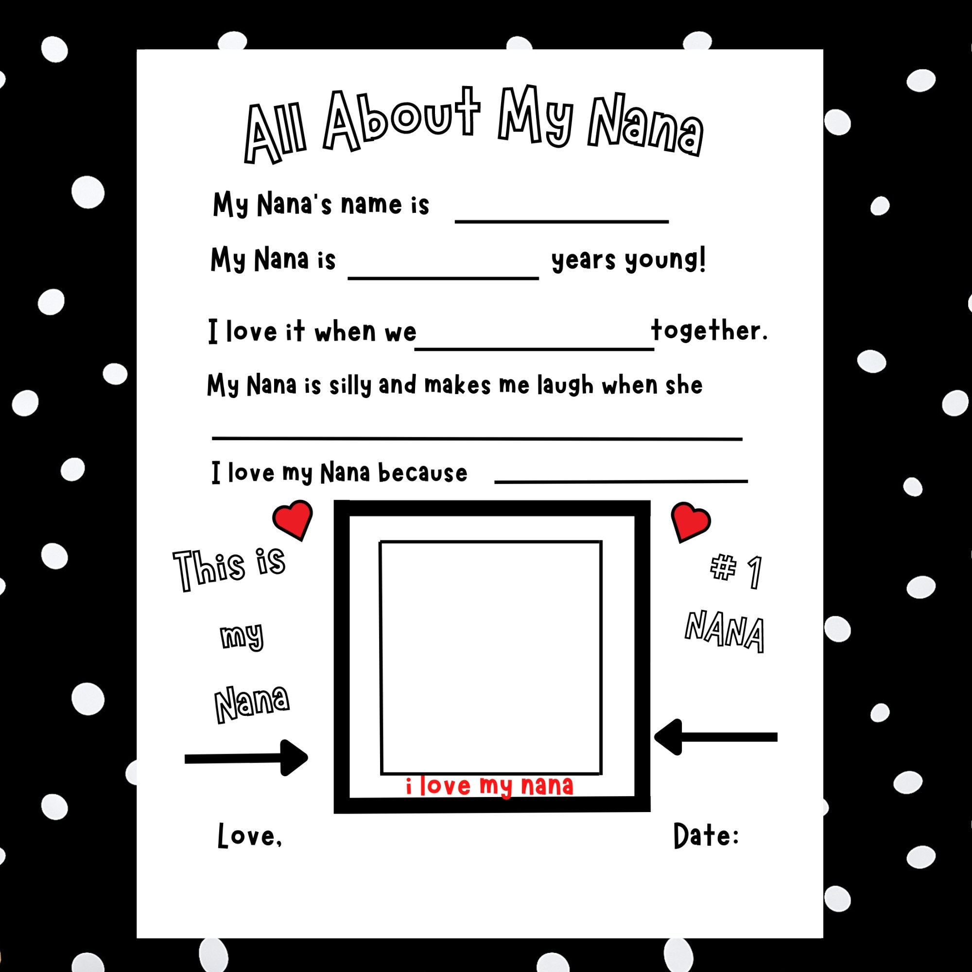 All About My Nana Printable Kids Questionnaire & Portrait Activity