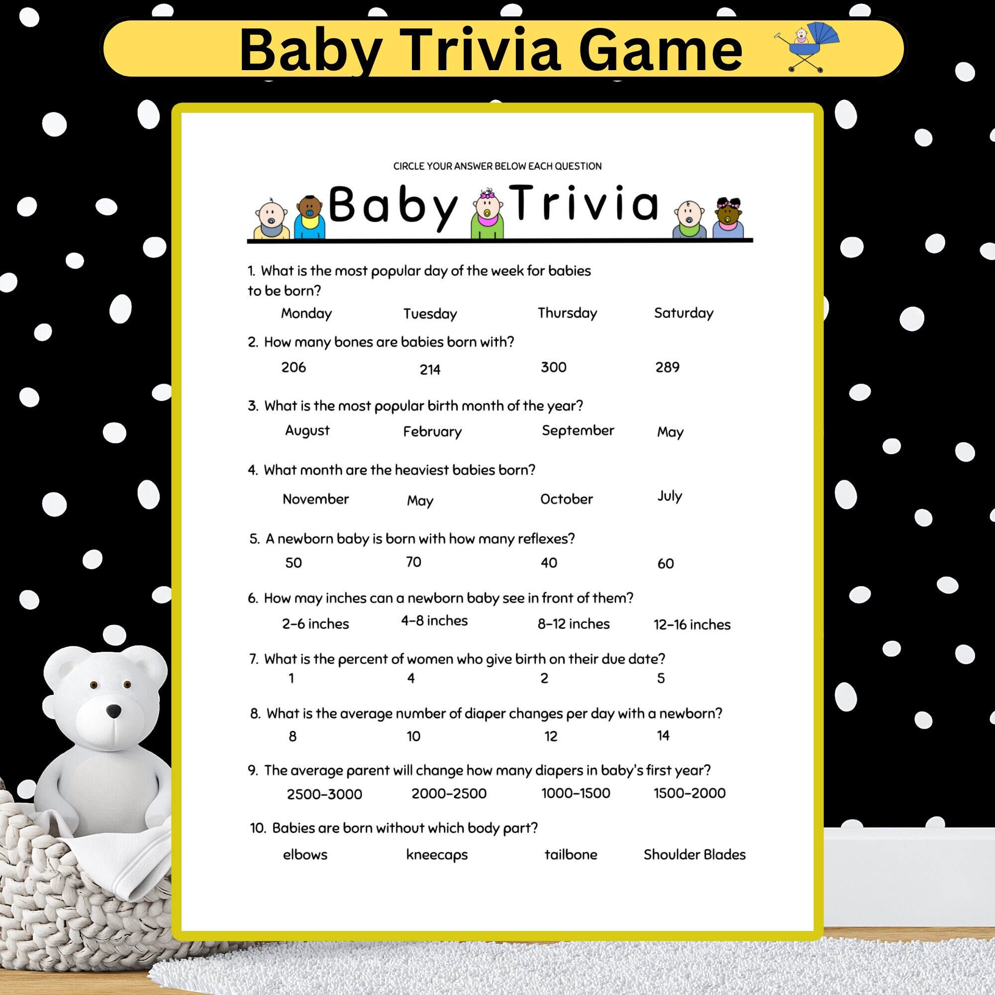Aesthetic fun trivia questions game for baby shower printable etsy