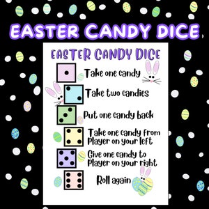 Ostern Candy Dice Game Osterei Rollenspiel Gruppe Candy Dice Game Printable Rollen die Würfeln Roll A Egg Kid Ostern Party Game Dice Fun Class