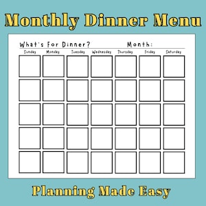 Printable Monthly Dinner Menu Planner – Digital Meal Planning Template