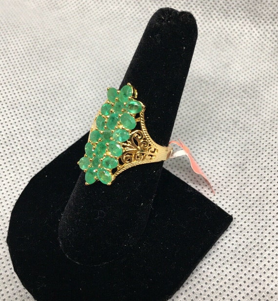 3.08 CTW Brazilian Emerald Vermeil Cluster Ring Si
