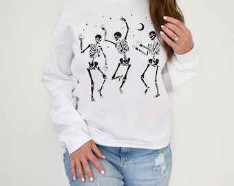 Halloween Sweatshirt Halloween Crewneck Sweatshirt Halloween Dansend Skeleton Happy Skeleton Party Skeleton Skeletons Halloween Tshirt Halloween Gift