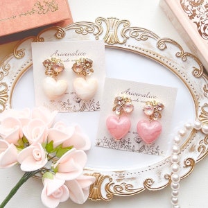 Marble Heart and Flower Earrings 2 Colors Available