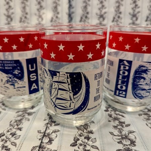 Vintage Apollo 12 Red NASA Glasses by Libbey - Set of 4