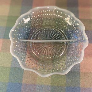 Vintage Anchor Hocking Opalescent Moonstone Hobnail Glass with Divider