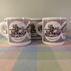 Vintage Hazel Atlas Currier & Ives A Good Day's Sport Hunting Milk Glass Mugs - Set of 5