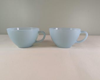 Vintage Anchor Hocking Fire King Delphite Blue Tea Cups - Set of 2