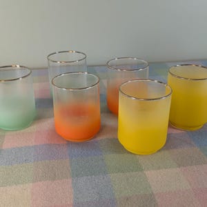 Vintage Libbey Colorful Frosted Juice Glasses - Set of 6