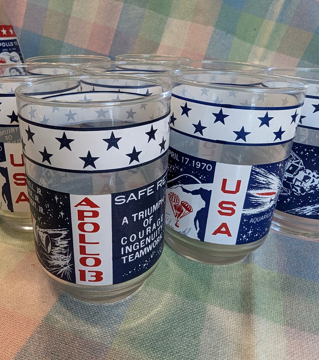 Vintage Apollo 13 White NASA Glasses by Libbey - Set of 7 - Etsy