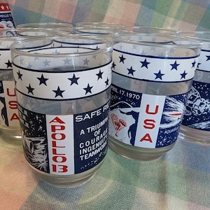 Vintage Apollo 13 White NASA Glasses by Libbey - Set of 7