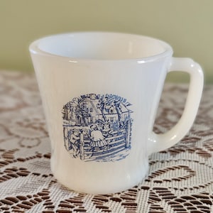Vintage Currier & Ives Milk Glass Coffee Mug