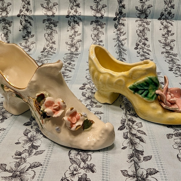 Set of Two - Vintage Floral Ceramic Shoes