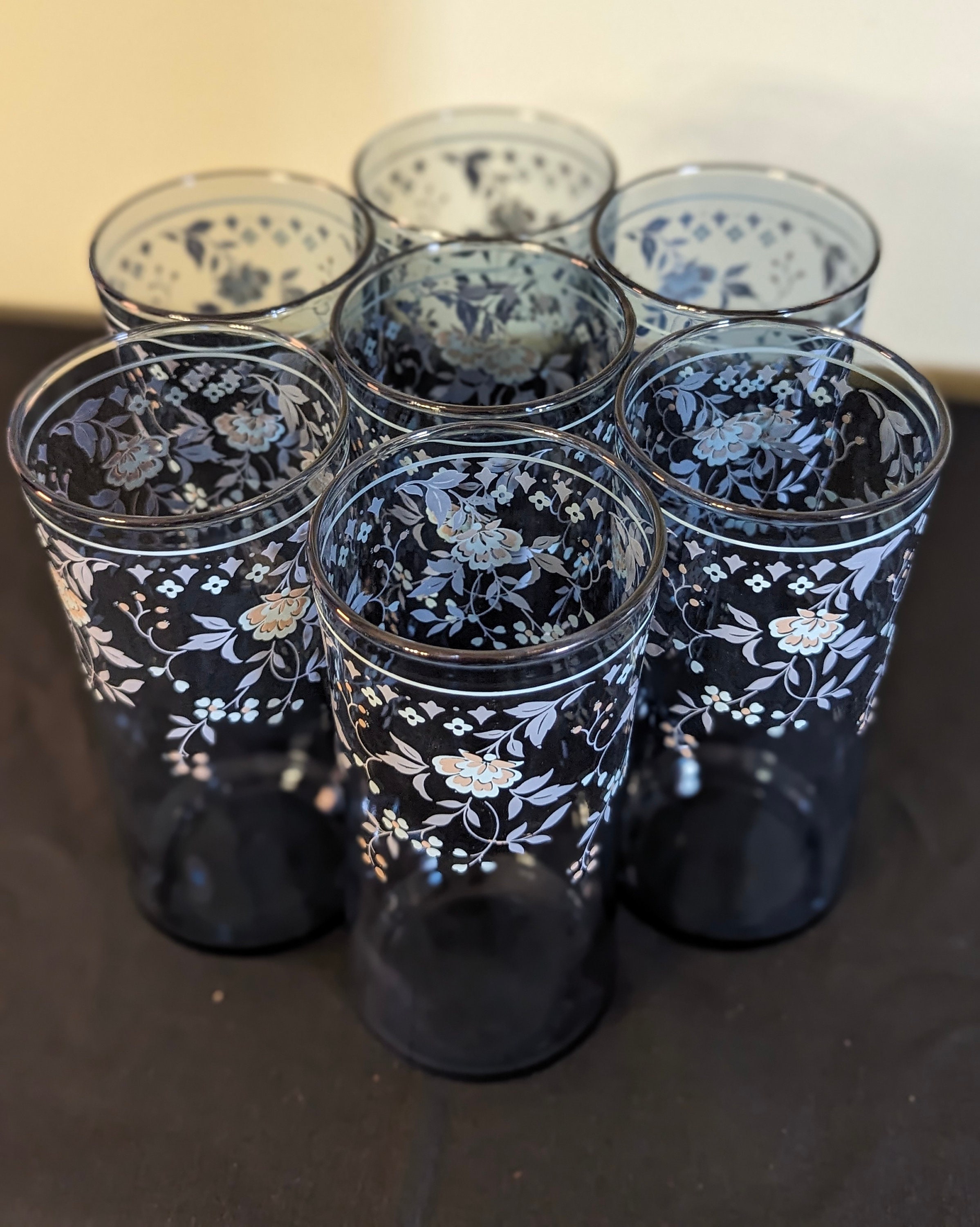 Vintage Blue Floral Libbey Drinking Glasses Set of 7 - Etsy
