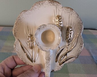 Vintage Lefton Cream and Gold Wheat Pattern Bone China Candlestick Holder