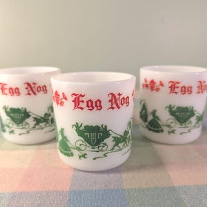 Vintage Hazel Atlas Egg Nog Milk Glass Mug - Set of 3
