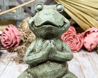 Concrete Meditating Frog Statue, 5 3/4 inches tall, 5 inches wide
