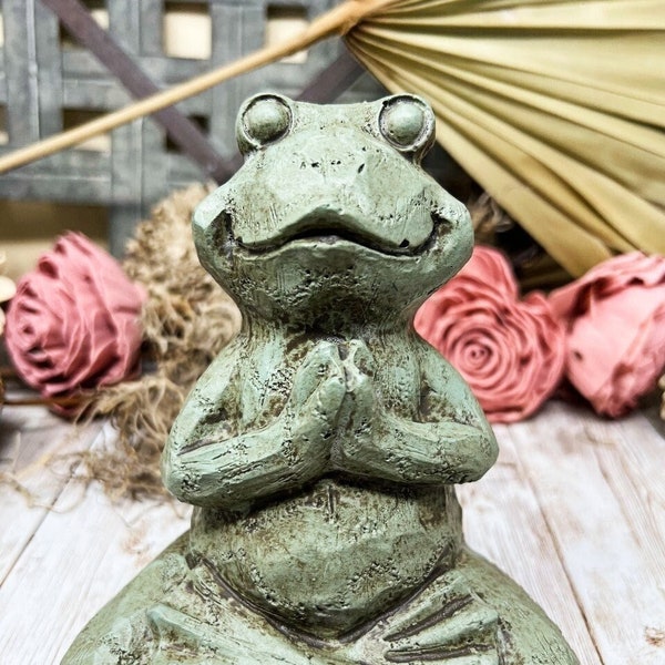 Concrete Meditating Frog Statue, 5 3/4 inches tall, 5 inches wide