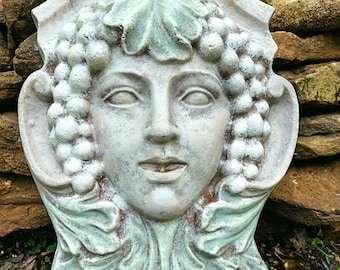 Large French Country, Green Woman Wall Plaque, French Country, Garden Goddess, Green Woman Garden Plaque, Green Woman 15 X 10 inches