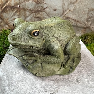 Frog on a Leaf Statue, Toad on a Leaf, Frog Prince,  Concrete Frog, Cement Frog, Cast Stone Frog