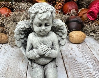 Cute Concrete Angel, Cherub Figurine, Statue