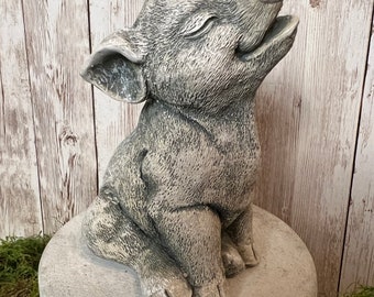 Adorable, Smiling Cast Stone Pig, Concrete Pig 5 x 3.5 x 3 inches