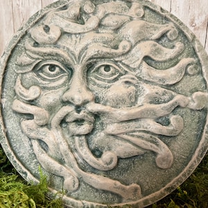 Wind Man Wall Plaque, Wind Man Garden Plaque, Green Man, Wall Plaque, Garden Decor, Garden Ornament, Irish Moss Stain, 10 inches