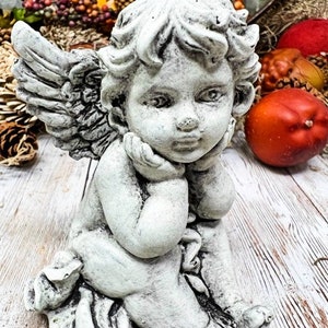 Sweet Concrete Angel, Cherub Figurine, Statue