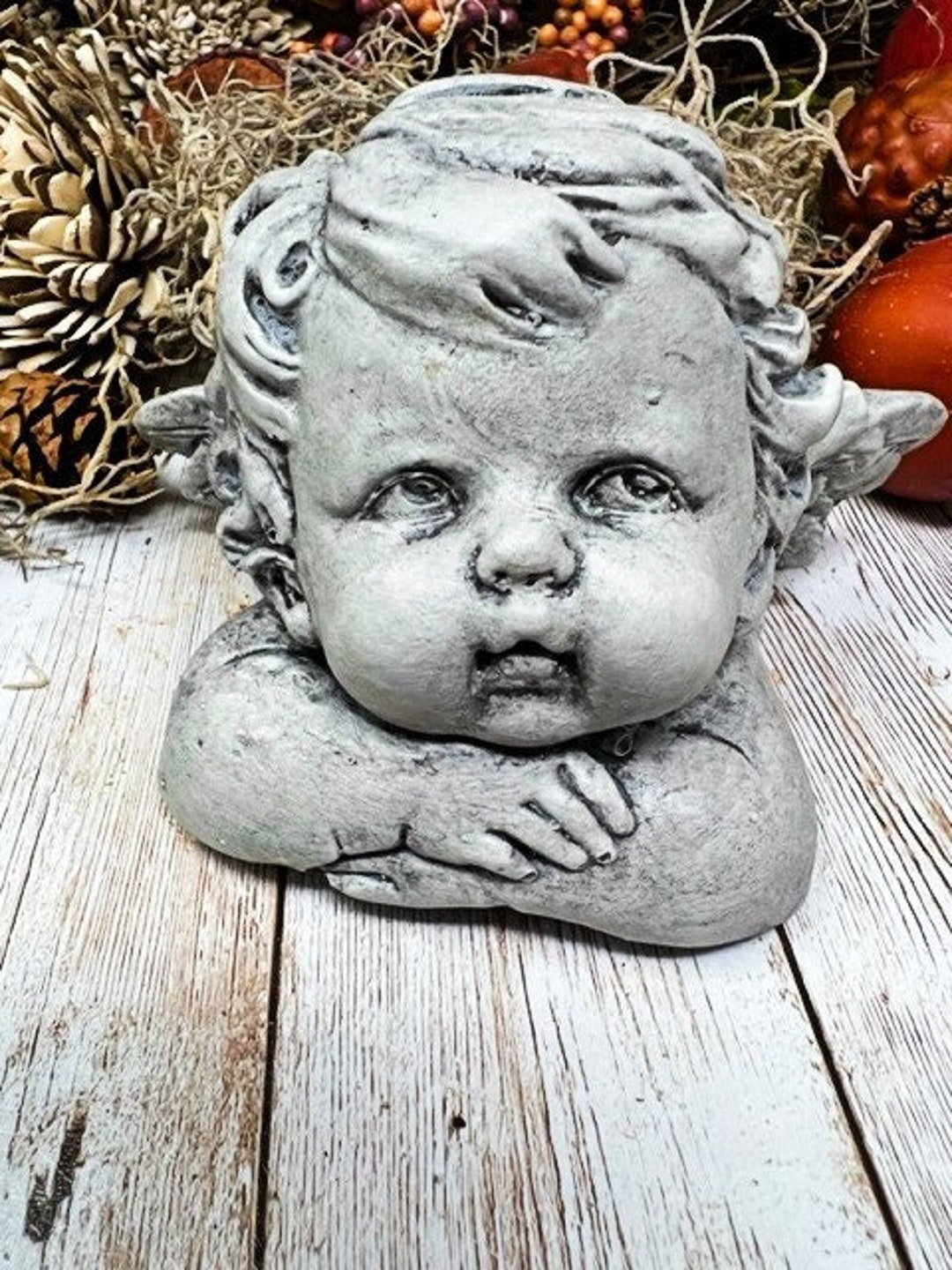 Beautiful Concrete Angel Cherub Figurine Statue Etsy