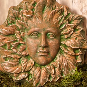 Green Woman, Large Cast Stone Green Woman Wall Plaque in Aged Terracotta Stain, Green Woman Garden Plaque, Green Woman, Green Man