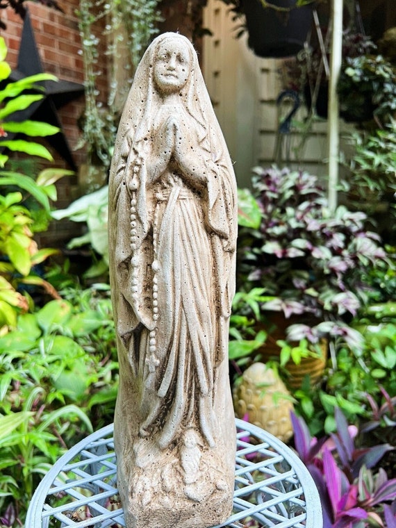Concrete Virgin Mary Statue 12 Inches Tall Etsy