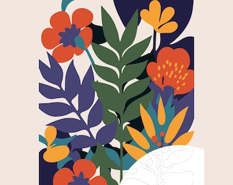 Paint By Number-Abstract Flowers - Neutral Flower Paint By Numbers - Paint Kit for Adult - Color By Numbers - Instant Download