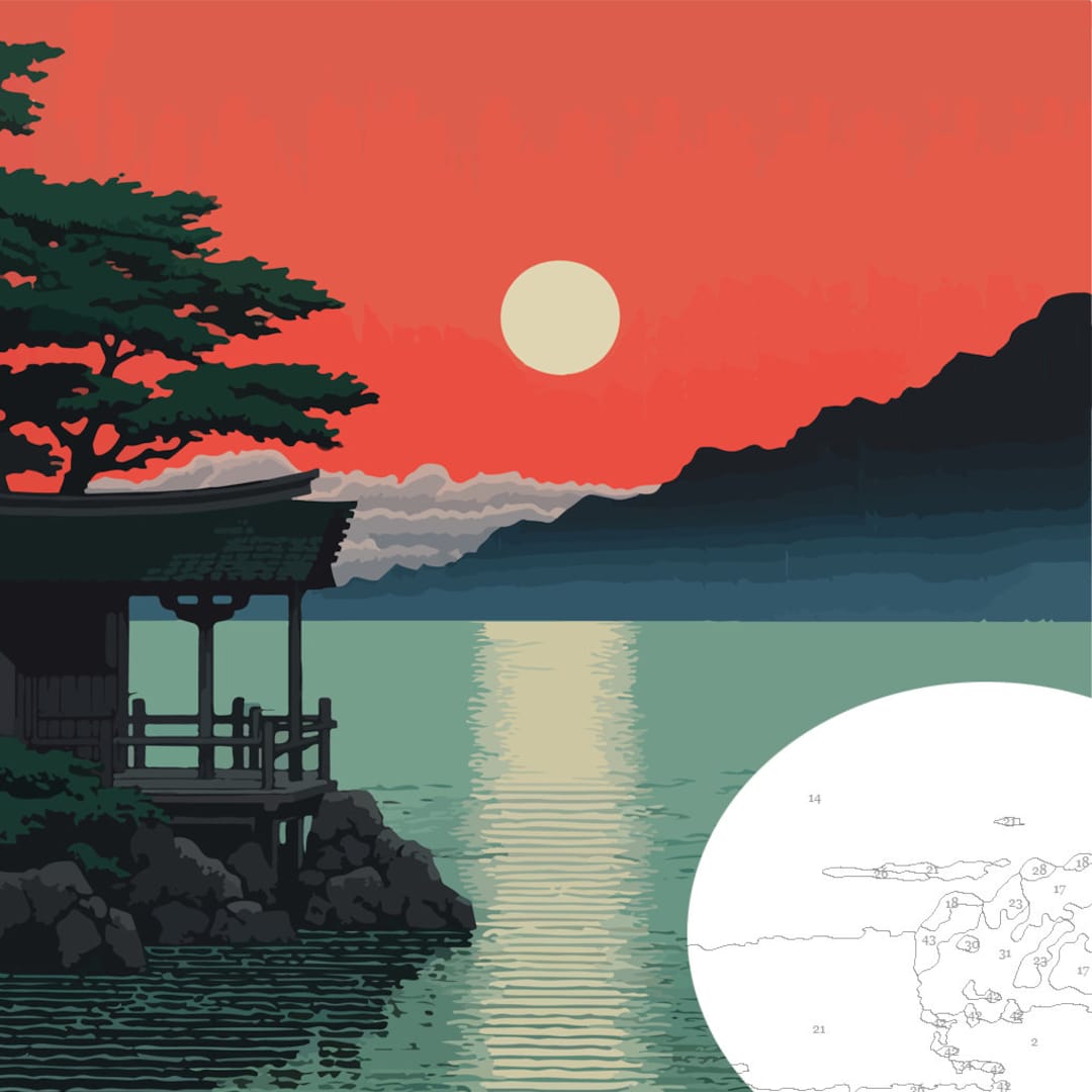 Paint by Number Japanese Landscape Painting Sunset on the Lake Paint by