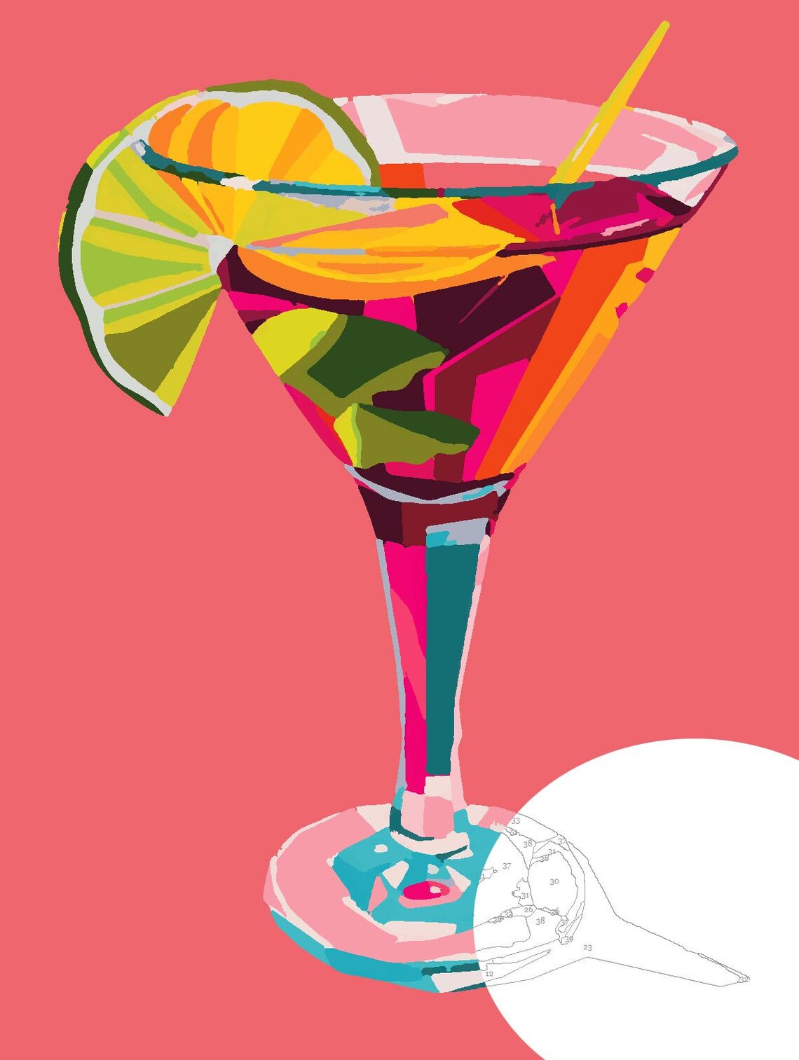 Paint by Number, Cocktail Paint by Numbers, DIY Art, Gift Idea, Martini