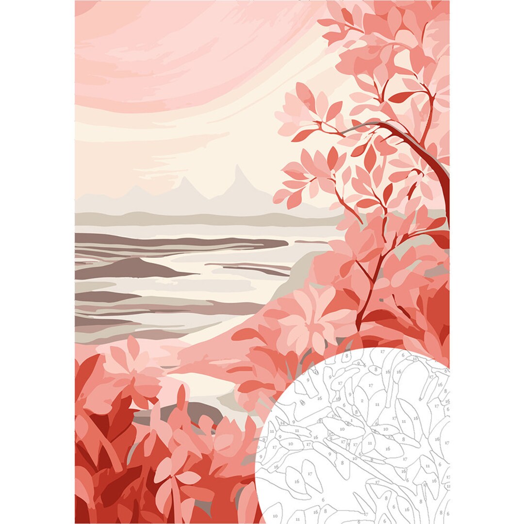 Paint by Number Abstract Pink Beach in Autumn, Paint by Numbers for