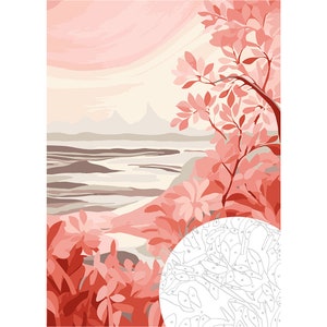 Paint By Number - Abstract Pink Beach in Autumn, Paint by numbers for Adult - Color by Number - Paint Kit for Adult - Instant Download