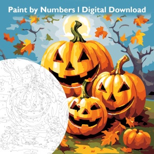 Halloween Paint By Numbers- jack o lantern Paint By Numbers - Paint Kit for Adult - Paint Kit for kids - Color By Numbers - Instant Download