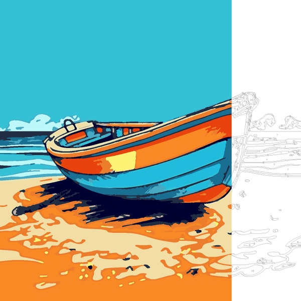 Paint By Number- Sailing Beach Boat Paint By Numbers - Paint Kit for Adult - Paint Kit for kids - Color By Numbers - Instant Download