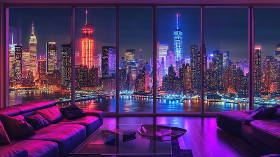 Zoom Virtual Background, Night Time City Skyline for Zoom Meeting, Virtual Background, Home Office, WebEx, Microsoft Teams, Video conference