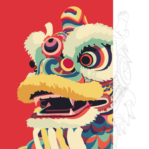 Paint By Number- Chinese Lion Dance Head Paint By Numbers - Paint Kit for Adult - Paint Kit for kids - Color By Numbers - Instant Download