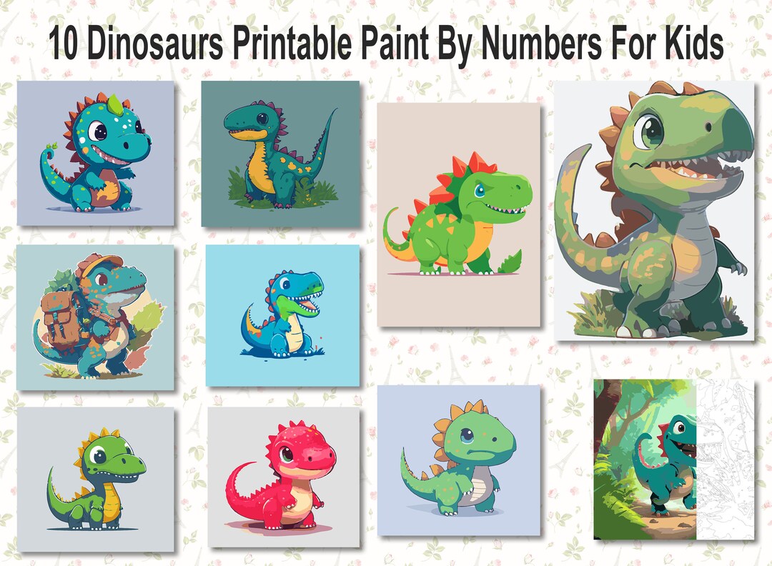 10 Printable Dinosaurs Paint by Numbers Paint by Number 10 Dinosaurs