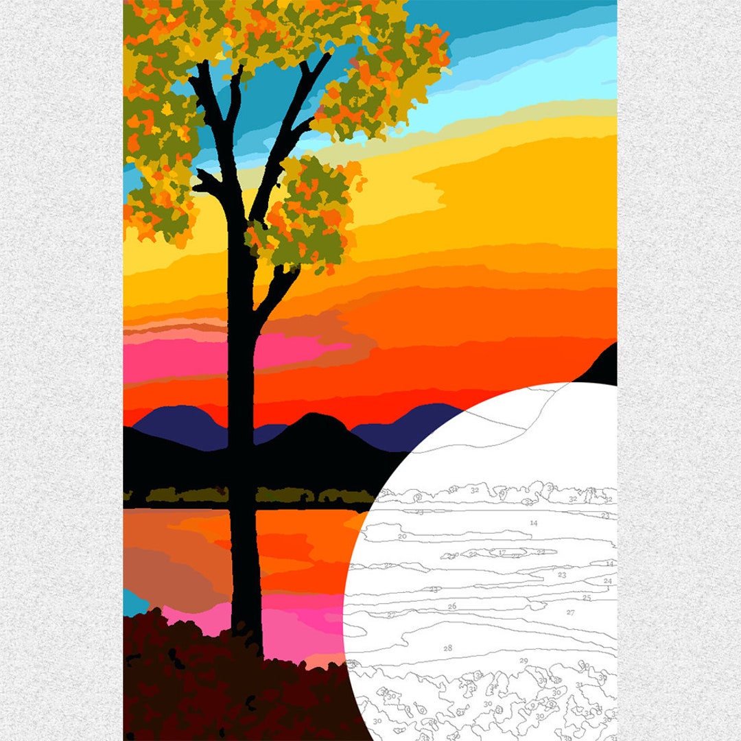 Paint by Number Watercolor Sunset Lake Landscape River Paint by Numbers