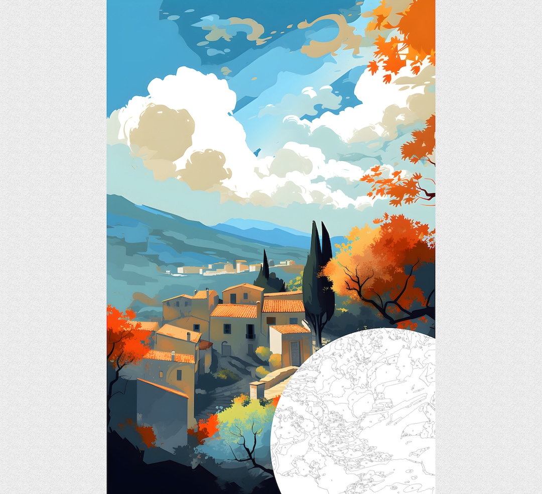 Paint by Number Watercolor Landscape French Village Paint by Numbers