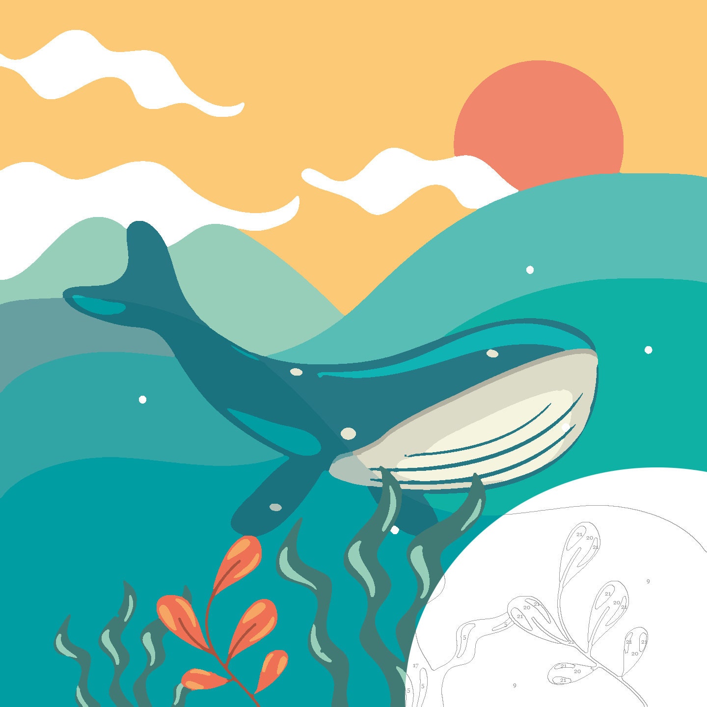 Paint By Number- Sea Whale Paint By Numbers - Paint Kit for Adult - Paint Kit for kids - Color By Numbers - Instant Download