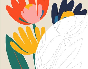 Paint By Number-Floral Flower Paint By Numbers - Paint Kit for Adult - Color By Numbers - Instant Download