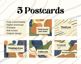 Abstract water color postcards - '70s color palette - Digital Template