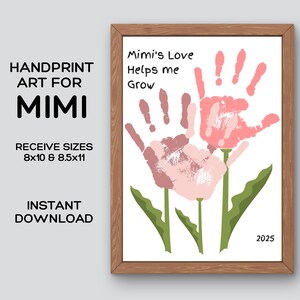 Regalo stampabile con impronta della mano per la festa della mamma per Mimi, regalo con impronta della mano di fiori per la bisnonna dai nipoti, regali per Mimi dai nipoti, regalo di San Valentino